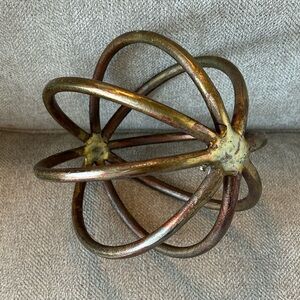 Decorative Metal Orb Sculpture in Antiqued Brass Tones